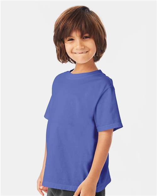 Hanes GDH175 Youth Garment-Dyed T-Shirt - Deep Forte Blue - model side