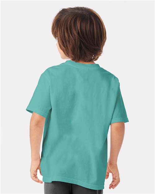 Hanes GDH175 Youth Garment-Dyed T-Shirt - Spanish Moss - model back