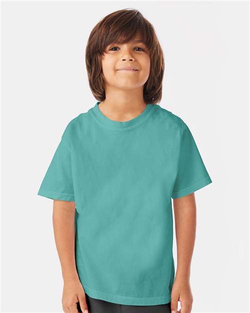 Hanes GDH175 Youth Garment-Dyed T-Shirt - Spanish Moss - model front