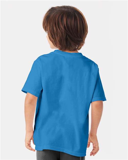 Hanes GDH175 Youth Garment-Dyed T-Shirt - Summer Sky Blue - model back