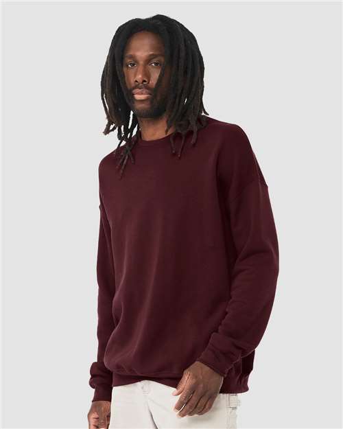 Bella + Canvas 3945 Sponge Fleece Drop Shoulder Crewneck Sweatshirt - Maroon - model side