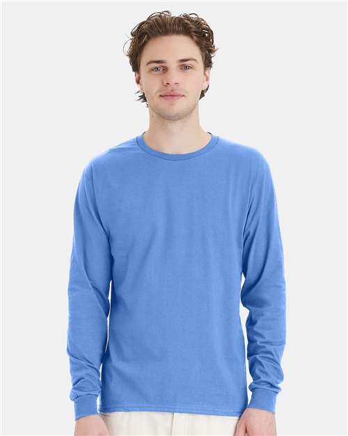 Hanes 5286 Essential-T Long Sleeve T-Shirt - Carolina Blue - model front