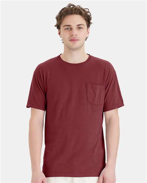 Hanes GDH150 Unisex Garment-Dyed Pocket T-Shirt - Cayenne - model front