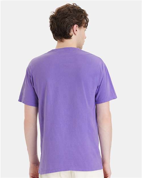 Hanes GDH150 Unisex Garment-Dyed Pocket T-Shirt - Lavender - model back