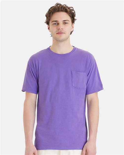 Hanes GDH150 Unisex Garment-Dyed Pocket T-Shirt - Lavender - model front