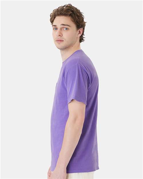 Hanes GDH150 Unisex Garment-Dyed Pocket T-Shirt - Lavender - model side