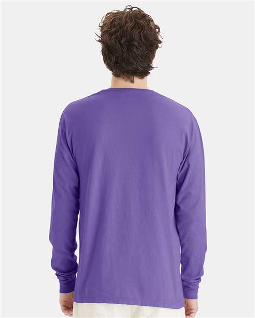 Hanes GDH200 Unisex Garment-Dyed Long Sleeve T-Shirt - Lavender - model back