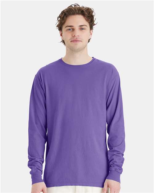 Hanes GDH200 Unisex Garment-Dyed Long Sleeve T-Shirt - Lavender - model front
