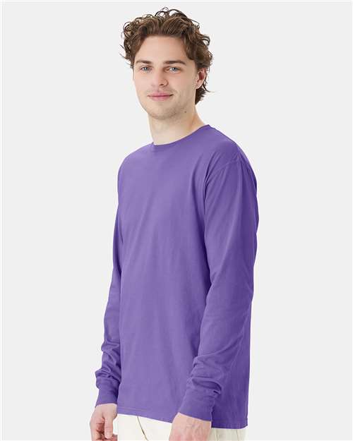 Hanes GDH200 Unisex Garment-Dyed Long Sleeve T-Shirt - Lavender - model side