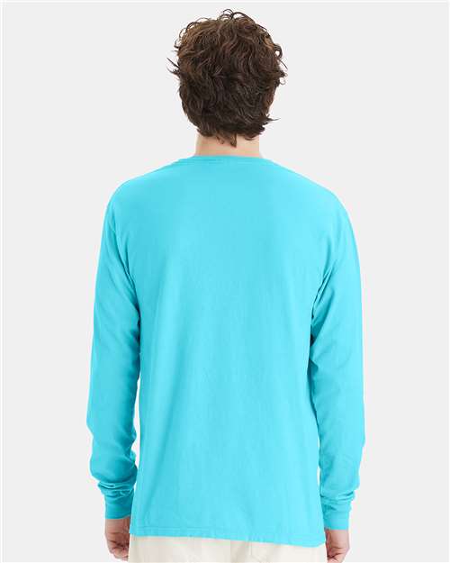 Hanes GDH200 Unisex Garment-Dyed Long Sleeve T-Shirt - Freshwater - model back