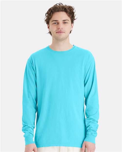 Hanes GDH200 Unisex Garment-Dyed Long Sleeve T-Shirt - Freshwater - model front