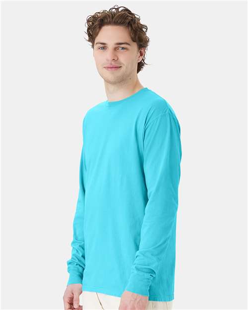 Hanes GDH200 Unisex Garment-Dyed Long Sleeve T-Shirt - Freshwater - model side