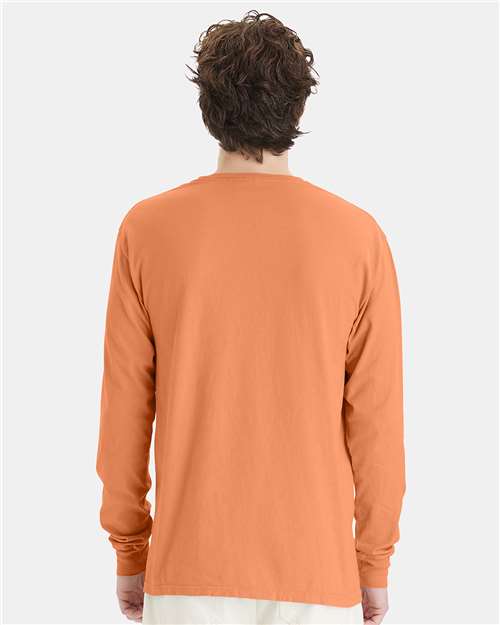 Hanes GDH200 Unisex Garment-Dyed Long Sleeve T-Shirt - Horizon Orange - model back
