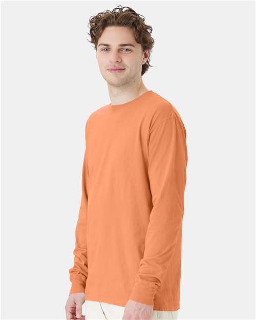 Hanes GDH200 Unisex Garment-Dyed Long Sleeve T-Shirt - Horizon Orange - model side