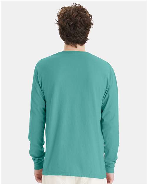 Hanes GDH200 Unisex Garment-Dyed Long Sleeve T-Shirt - Spanish Moss - model back