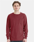 Hanes GDH250 Unisex Garment-Dyed Long Sleeve T-Shirt With a Pocket - Cayenne - model front