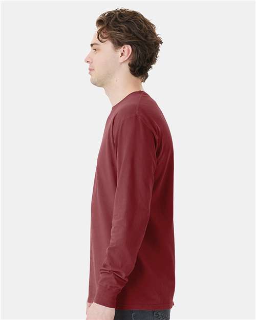 Hanes GDH250 Unisex Garment-Dyed Long Sleeve T-Shirt With a Pocket - Cayenne - model side