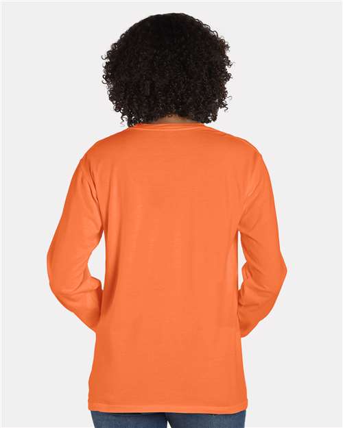Hanes GDH250 Unisex Garment-Dyed Long Sleeve T-Shirt With a Pocket - Horizon Orange - model back