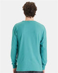 Hanes GDH250 Unisex Garment-Dyed Long Sleeve T-Shirt With a Pocket - Spanish Moss - model back