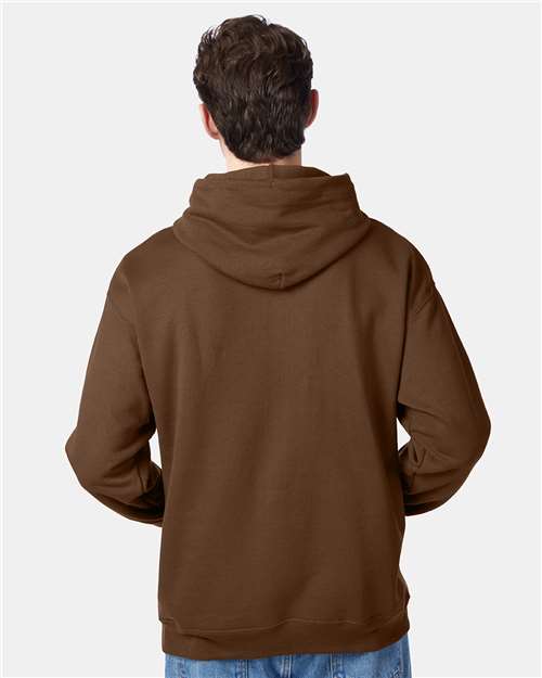 Hanes P170 EcoSmart Hooded Sweatshirt - Army Brown - model back