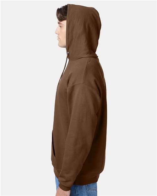 Hanes P170 EcoSmart Hooded Sweatshirt - Army Brown - model side