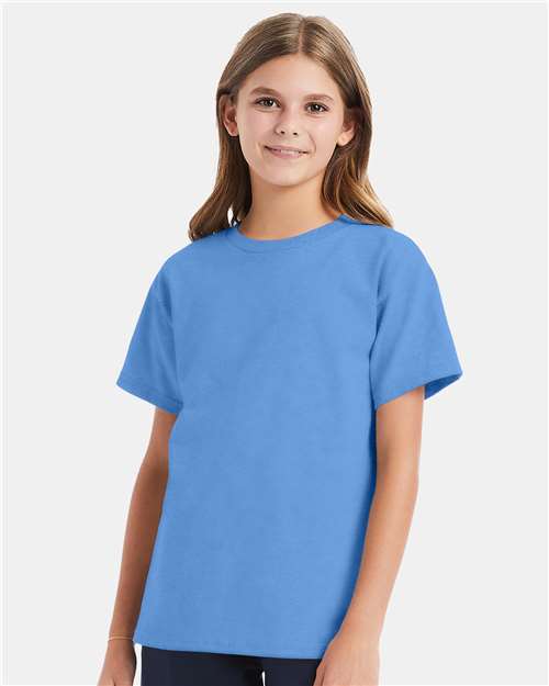 Hanes 5480 Youth Essential-T T-Shirt - Carolina Blue - model front