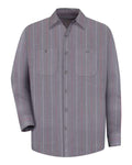 Red Kap SP14 Men's Industrial Long Sleeve Work Shirt - Charcoal/ Red/ White Stripe - front