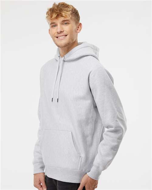 Independent Trading Co. IND5000P Unisex Legend Premium Heavyweight Cross-Grain Hooded Sweatshirt - Grey Heather - model side