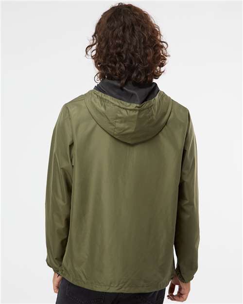 Independent Trading Co. EXP54LWP Unisex Lightweight Quarter-Zip Windbreaker Pullover Jacket - Army/ Black Zipper - model back