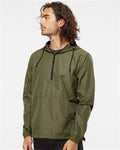 Independent Trading Co. EXP54LWP Unisex Lightweight Quarter-Zip Windbreaker Pullover Jacket - Army/ Black Zipper - model front