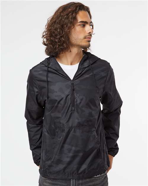 Independent Trading Co. EXP54LWP Unisex Lightweight Quarter-Zip Windbreaker Pullover Jacket - Black Camo - model front