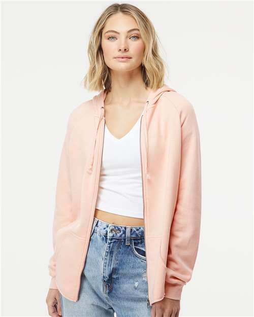 Independent Trading Co. PRM2500Z Women's California Wave Wash Full-Zip Hooded Sweatshirt - Blush - model front