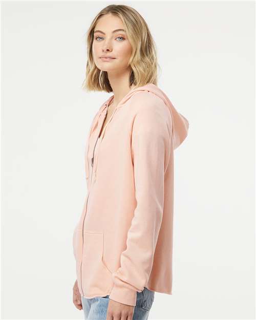 Independent Trading Co. PRM2500Z Women's California Wave Wash Full-Zip Hooded Sweatshirt - Blush - model side