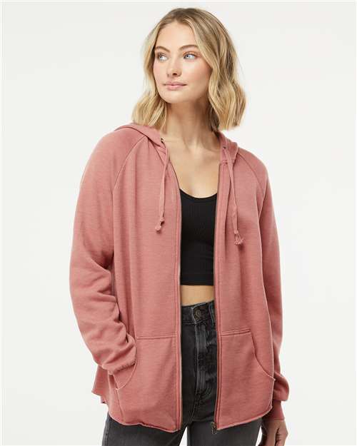 Independent Trading Co. PRM2500Z Women's California Wave Wash Full-Zip Hooded Sweatshirt - Dusty Rose - model front