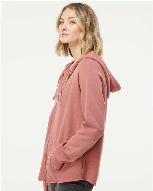 Independent Trading Co. PRM2500Z Women's California Wave Wash Full-Zip Hooded Sweatshirt - Dusty Rose - model side