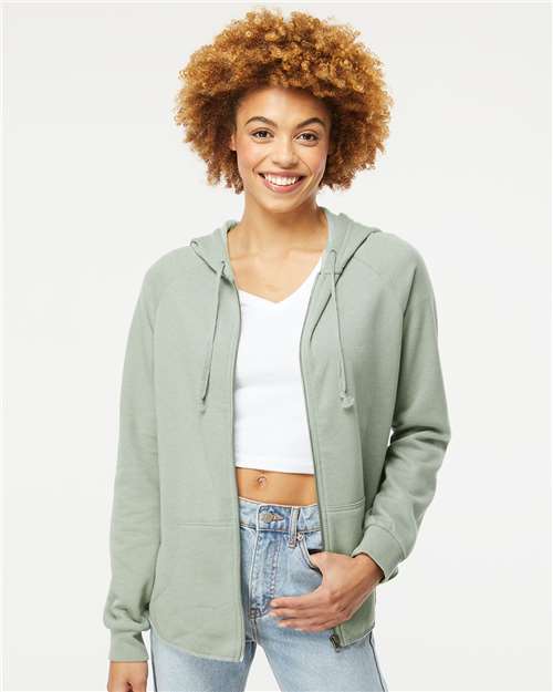 Independent Trading Co. PRM2500Z Women's California Wave Wash Full-Zip Hooded Sweatshirt - Sage - model front