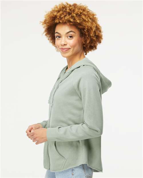 Independent Trading Co. PRM2500Z Women's California Wave Wash Full-Zip Hooded Sweatshirt - Sage - model side
