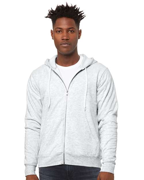 Bella + Canvas 3739 Sponge Fleece Full-Zip Hoodie Sweatshirt - Ash - model front