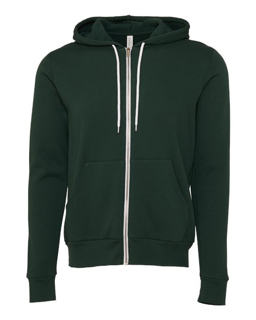 Bella + Canvas 3739 Sponge Fleece Full-Zip Hoodie Sweatshirt - Forest - flat front