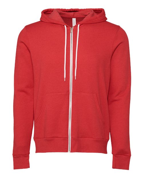 Bella + Canvas 3739 Sponge Fleece Full-Zip Hoodie Sweatshirt - Heather Red - flat front