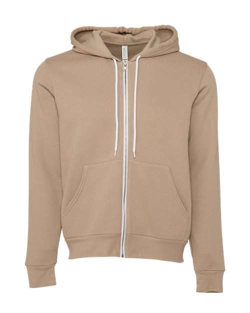 Bella + Canvas 3739 Sponge Fleece Full-Zip Hoodie Sweatshirt - Tan - flat front