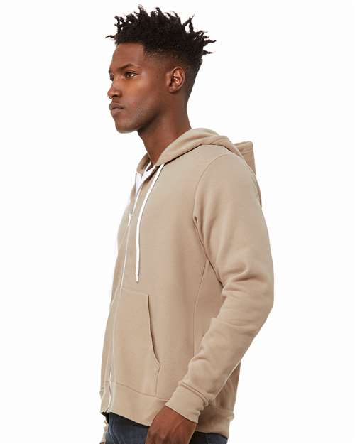 Bella + Canvas 3739 Sponge Fleece Full-Zip Hoodie Sweatshirt - Tan - model side