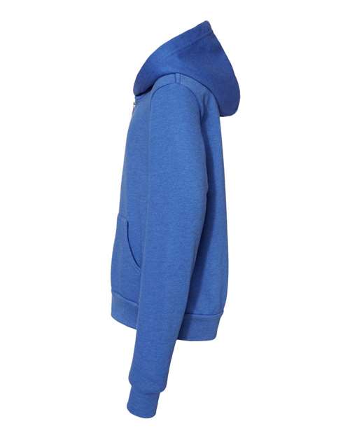 BELLA + CANVAS 3739Y Youth Sponge Fleece Full-Zip Hoodie Sweatshirt - Heather True Royal - side