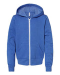 BELLA + CANVAS 3739Y Youth Sponge Fleece Full-Zip Hoodie Sweatshirt - Heather True Royal - front