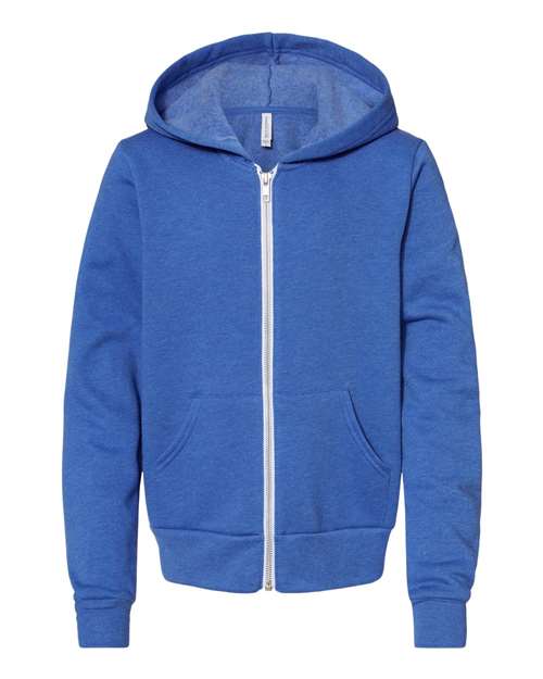 BELLA + CANVAS 3739Y Youth Sponge Fleece Full-Zip Hoodie Sweatshirt - Heather True Royal - front