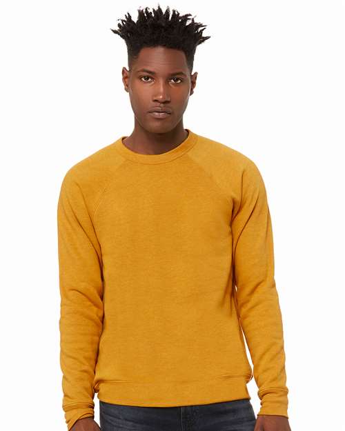 BELLA + CANVAS 3901 Unisex Sponge Fleece Raglan Crewneck Sweatshirt - Heather Mustard - model front
