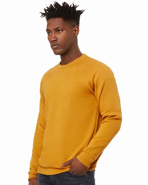 BELLA + CANVAS 3901 Unisex Sponge Fleece Raglan Crewneck Sweatshirt - Heather Mustard - model side