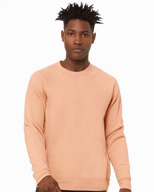 BELLA + CANVAS 3901 Unisex Sponge Fleece Raglan Crewneck Sweatshirt - Peach - model front