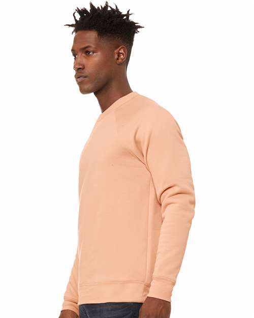 BELLA + CANVAS 3901 Unisex Sponge Fleece Raglan Crewneck Sweatshirt - Peach - model side