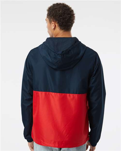 Independent Trading Co. EXP54LWP Unisex Lightweight Quarter-Zip Windbreaker Pullover Jacket - Classic Navy/ Red - model back